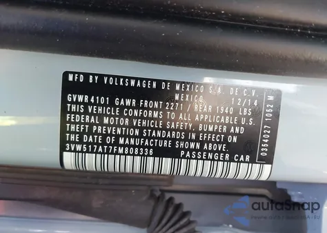 2015 Volkswagen Beetle 1.8T from USA, damaged, VIN 3VW517AT7FM808336